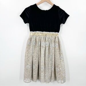 Chasing Fireflies Black Velvet Gold Sequins Lace Party Dress